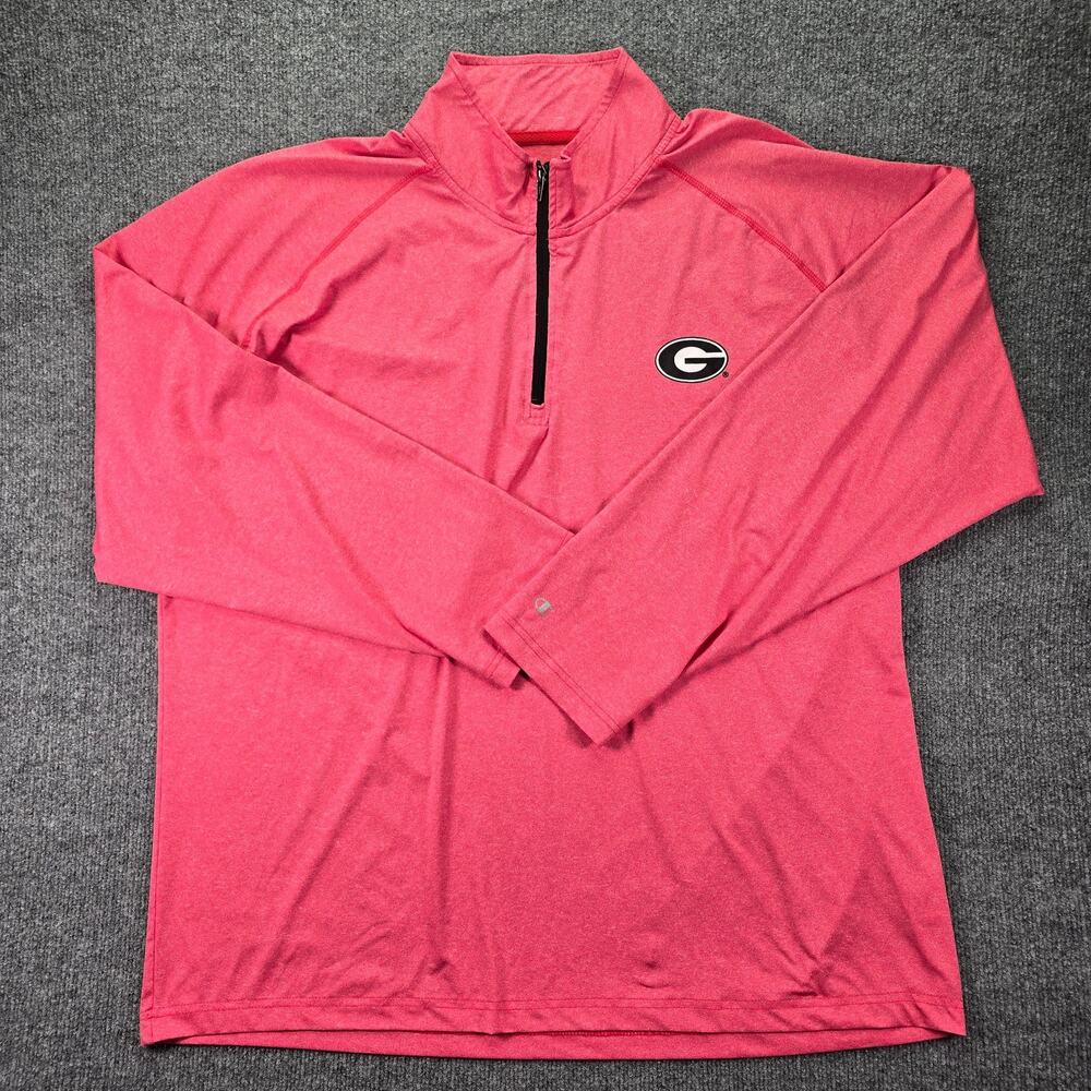 Georgia Bulldogs UGA 1/4 Zip Pullover Mens 2XL Heathered Pink Red Stretch